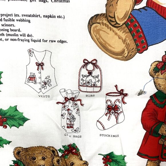 Peppermint Teddy Appliques Fabric Panel 35"x44" Christmas Bows Holly Bears - Picture 4 of 8